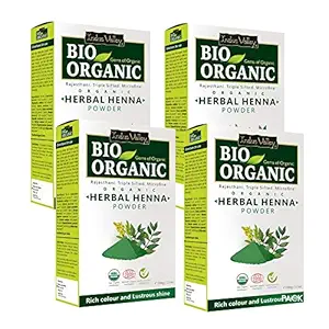 INDUS VALLEY Bio Organic Herbal Henna Powder, 100g*4=400g - Green