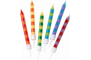Talking Tables Colourful Rainbow Birthday Cake Candles with Holders | Cupcake Toppers Decorations for Kids Party, Celebration Pack of 24, 24 Pack