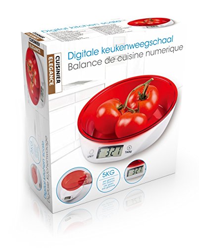 Küchenwaage Digitalwaage Tischwaage mit abnehmbarer Schüssel (Rot) - 3