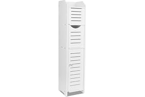 YUET Floor Cabinet, FreeStanding White PVC Toilet Paper Holder with Shelf, Bathroom Storage Tissue Organizer, Column with Toilet Roll Holder Dispensers Cupboard Free Standing (TSC06)