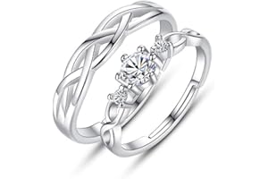 QIAMNI CHANDLER QIAMNI Matching Rings for Couples Set of 2 for Women Men Girls Silver Open Adjusted Ring for Wedding Band Marriage Lovers Promise Ring