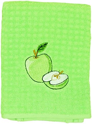 Harwoods Apple Waffle Embroidered Terry Towelling 100% Cotton Kitchen Tea Towel, Green, 2 Pack