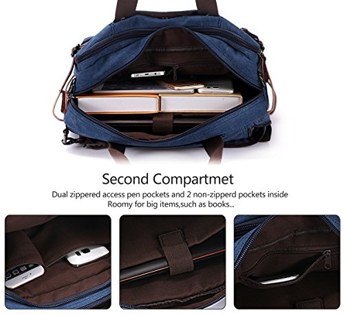 BAOSHA HB-22 Vintage Leinwand Herren Aktenkoffer Rucks  cke Arbeitstasche Umh  ngetasche Laptoptasche bis zu 14 Zoll  Blau 