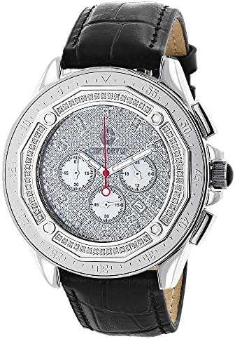 Iced Out Large Centorum Mens Chronograph Watch with Diamonds 0.55ct Leather Band