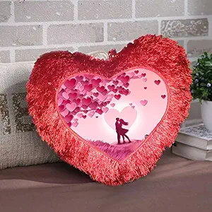 DreamVio Love Heart Shape Valentine's Day Gifts Fur Cushion,Plush Pillow for Gifting on Birthdays,Anniversaries Color - Red (Size- 15x17 inch) Shape 10