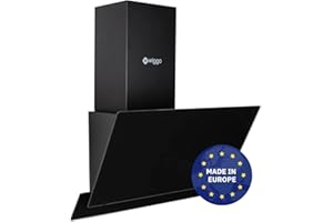 Wiggo Dunstabzugshaube 50cm kopffrei I Abluft Umluft Dunstabzug 300m³/h - LED Touch-Display 3 Stufen I Schräghaube inkl. Fettfilter & 2x Kohlefilter I Abzugshaube mit 2 teiliger Glasfront schwarz