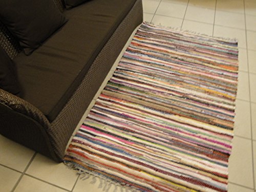 Fleckerlteppich -Handgewebt- 70 x 140 cm Handgewebt 70er Jahre - 3