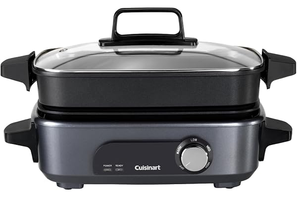 Cuisinart Cook In multicuiseur 5 en 1| Griller, saisir, cuire à la vapeur, mijoter et mitonner | Plaques et casseroles antiadhésives et interchangeables | Empilables, rangement facile | Gris minuit
