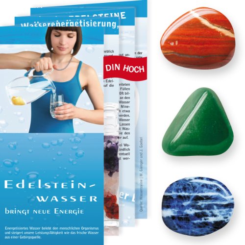 Preisvergleich Produktbild Wassersteine Set "Entschlackung" - Roter Jaspis, Aventurin, Sodalith + Edelsteinwasser Broschüre + 3 Edelsteinkarten