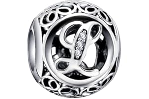 BEEUVIP A-Z 26 Abalorios Charms Colgantes de Alfabeto Cuentas Plata de Ley 925 con Circonita cúbica Transparente Compatible con Pulsera Pandora & Europeo, Charms de Letra para Mujer Niña