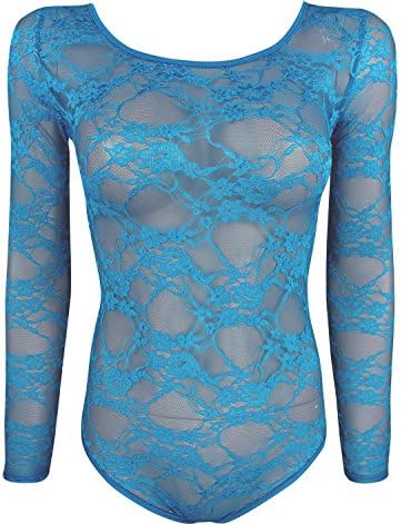 Fashion 4 Less Womens Ladies Plus Size Mesh Insert Lace Leotard Bodysuit Body con Top 8 to 26 (20-22, Turquoise)