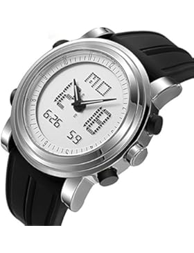 [Gesponsert]Herren Uhr Schüler Sport-Uhren Digitaluhr LED Dual-Display Armbanduhr mit Schwarzem Silikonband