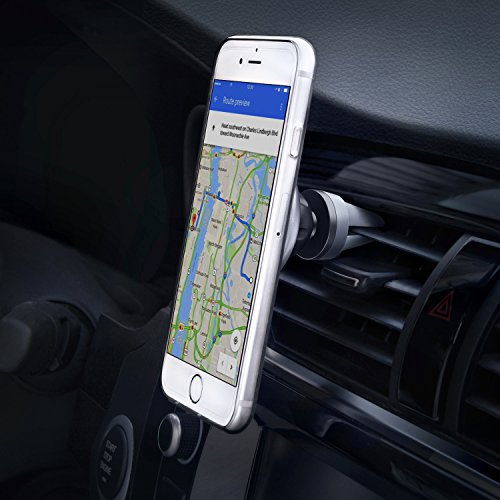 AUKEY HD-C12 Supporto Auto Smartphone Magnetico 360 Gradi in Alluminio Porta Cellulare Auto Universale per iPhone 7 / 7 plus / 6 / 6 plus / 5 / 5S, Samsung Note 8 / Galaxy S8 / S6 / Edge S6 / S5 / S4 / S3, Sony, Nexus, LG, HUAWEI, HTC ecc. Argento