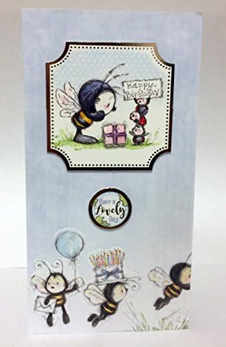 Female Birthday Card - Bumble Bee with cake &amp; presents