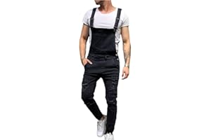 Pejihota Hombre Mono Denim Bib Mono Negro Cartas de la Moda Ropa de Trabajo Ajustable Slim Fit Jumpsuit con bolsillos