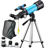 El telescopio refractor de día y noche y el ligero trípode de aluminio ajustable, una mochila especialmente diseñada, sostienen el telescopio de 70 mm, el trípode y todos los accesorios dentro de la bolsa para que los jóvenes observadores de estrellas y familias puedan viajar fácilmente y observar las estrellas sobre la marcha.