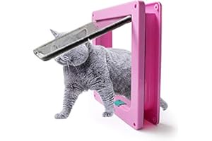 CAIDI Chatière pour Chat avec Tunnel Cache Découpe Chatière Chien Porte de Chat avec Serrure Chatières pour Petit Animaux Cat Mate Verrouillable Facile à Installer, Serrure à 4 Positions (S, Rose)