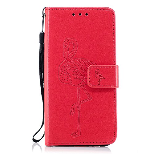 Galaxy A5 2018 Case,Samsung Galaxy A5 2018 Flip Case,BONROY® Pretty Creative Flamingo Painted Design Premium Soft PU Leather Notebook Wallet Case with [Kickstand] Stand Function Card Holder and ID Slot Slim Flip Protective Skin Cover for Samsung Galaxy A5 2018 - Red