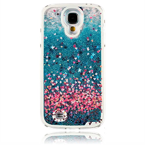 Für Samsung Galaxy S4 Hülle,Für Samsung Galaxy S4 Flüssigkeit Handyhülle,Funyye Luxus Luxuriös [Bunten Muster] Liebe Herzen Star Fließt Treibsand Durchsichtige Handytasche Glänzend Glitzer Diamond Diamant Fließen Flüssig Flüssigkeit Handyhülle Handy Hülle Case Tasche Crystal Case Durchsichtig Schutzhülle Etui Bumper Für Samsung Galaxy S4 + 1 x Frei Displayschutzfolie – Blau Glitter,Liebe Herzen - 2