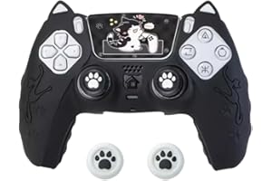 Kool Millennials Silicone Controller Skin Compatible with PS5, Cat Paw Design with 4 Thumb Grips and Touchpad Sticker, Soft Anti-Slip Cover for PlayStation 5 DualSense (Black)