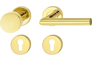 JUVA Maniglia di design in acciaio inox per porta su rosetta tonda per porte di camere - LDH 2171 | Set intercambiabile DIN SINISTRA | Ottone rivestito in PVD | 1 Set