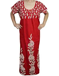 Indiatrendzs Women Nighty Cotton Red Printed Sleepwear Summer Night Gown Chest : 48"