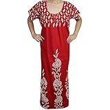 Indiatrendzs Women Nighty Cotton Red Printed Sleepwear Summer Night Gown Chest : 48"