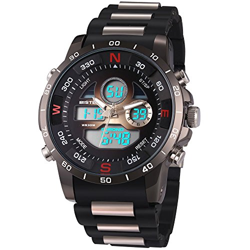 Bistec Herren Sportuhr LED Digital Edelstahl Armbanduhr Multifunktions mit Wecker (Rote) Bistec Herren Sportuhr LED Digital Edelstahl Armbanduhr Multifunktions mit Wecker (Rote)