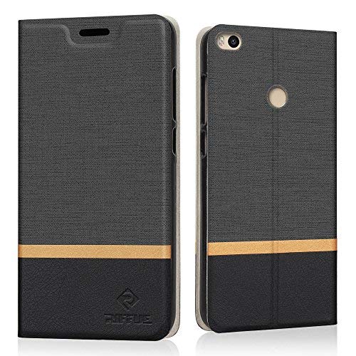 Funda Xiaomi Mi Max 2  Riffue Carcasa PU Delgada de Estilo Vaquero Protectora de Folio Flip Case para Xiaomi Mi Max 2 - Negro