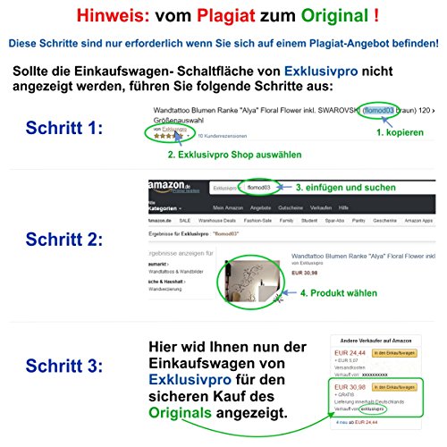 Wandtattoo florales Blumen Ranken Wandbanner Alyna mit SWAROVSKI Strass Wohnzimmer Schlafzimmer (ban31 grau) 120 x 50 cm mit Farb- u. Größenauswahl - 6