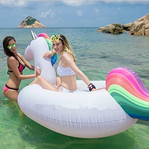 Great inflatable unicorn swimmers, Cabell pool kylin air cushion, inflatable raft swimming PVC inflatable floating bed 2-3 people, island swimming pool air cushion - water toys (two sizes) (275*140*120cm, White)