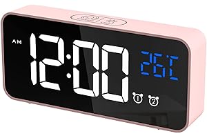 CHEREEKI Réveil Numérique, Horloge Numérique LED Horloge Digitale Réveil avec Température/Snooze/2 Alarme/12/24 Heure/Port de Recharge USB/10 Musiques