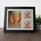 Homesave Baby Handprint Kit & Footprint Fotorahmen Für Neugeborene Mädchen und Jungen, Baby-Fotoalbum Für Dusche Registrierung, Personalisierte Baby-Geschenke, Keepsake Box Dekorationen,Black