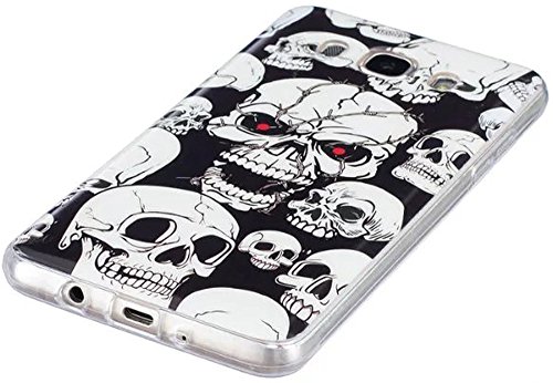 Back Cover Neu Tasche ISENPENK Für 5,2-Zoll Samsung Galaxy J5(2016)/J5(2016) Duos/J510 Hülle Silikon Tiere Muster Ultra Slim Schutzhülle Wasserdicht Stoßfest Soft TPU Handyhülle Case[Schädel Schwarz+Weiss] Glanz nachts - 3