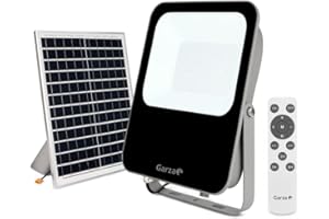 Garza - Foco Solar LED para exterior, 60 W, con mando a distancia, luz fría 6500K regulable, programable, IP65 impermeable, cable de 4.7 m