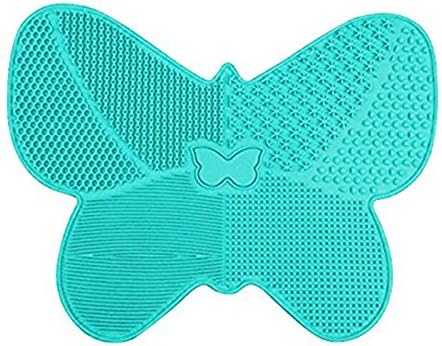 Makeup Brushes Cleaning Mat,Butterfly Shape Makeup Brush Cleaner Pad with Suction Cup Turquoise