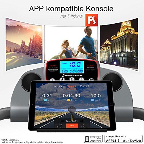 Sportstech F10 Laufband mit Smartphone App Steuerung, Pulsgurt im Wert von 39,90 € inklusive, Bluetooth, 1PS, 10 KM/H, für Geh- und Lauftraining mit 13 Programmen – kompakt klappbar verstaubar - 3