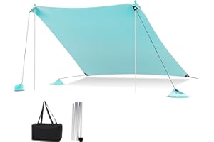 HOMASIS Protezione solare da spiaggia, tenda solare UPF 50+, tenda da spiaggia in lycra con ancoraggio e 4 sacchi di sabbia