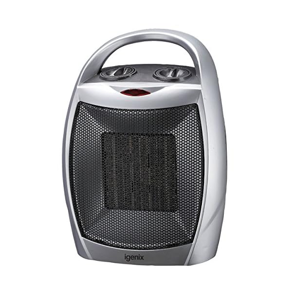Igenix IG9030 Portable Ceramic Electric Fan Heater with 2 Heat Settings and Cool Fan Setting, Tip Over Safety Protection, Ideal for Small Rooms, Caravans and Garages, Silver