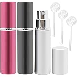 ZHIYE Flacone spray per profumo, 3 pezzi da 5 ml, ricaricabili, formato da viaggio, in tasca e in borsa, nero, rosa e argento
