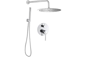 VALAZ Ducha Empotrada Cromada | Ducha Monomando 2 Vías, Rociador Efecto Lluvia | Instalación en Pared Fácil y Rápida | Inoxidable, Elegante, Redonda, Rociador 25 cm, Serie Jucar