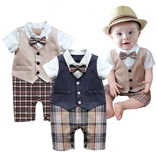 Baby Boy Wedding Christening Formal Birthday Party Tuxedo Suits Bodysuit Outfit Clothes (12-18 Months, Khaki)