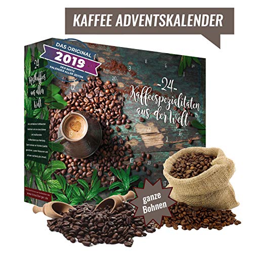 Ganze Bohnen Kaffee Adventskalender I Weihnachtskalender mit 24 edlen Kaffees aus aller Welt I erlesene Bohnen Kaffee Kalender als Probierset zum Verschenken