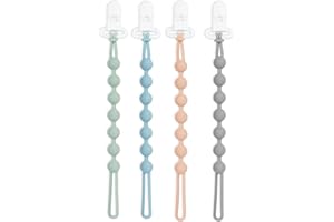 WESWEET 4Pack Silicone Dummy Clip- One-Piece Pacifier Clips for Baby- Flexible and Rust-Free Baby Essentials, Safe for Newborns (Blue/Grey/Green/Peach)