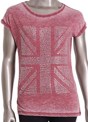 Project London New Souvenir Ladies Union Jack Top Women Diamante T-Shirt GB S M L XL (Rusty Plum, Large -UK 10-12-)