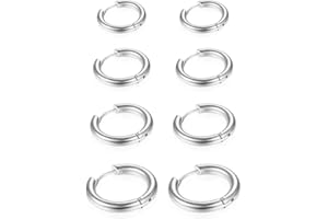 EUJEBEDA 4 Pares de Pendientes de Aro,Aro Pendientes de Acero Inoxidable Diámetro Conjunto de Pendientes de Aro Fino,Acero Inoxidable Pendientes Aro pour Hombre Mujer Niña Chico,Diámetro 8-14mm