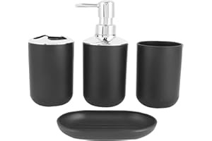 Hosoncovy Set di 4 accessori da bagno con dispenser di sapone, tazza da bagno, portasapone, spazzolino da denti e porta dentifricio (nero)