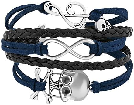 Uniqueen Braided Leather Wrap Bracelet Sideways Infinity Skull Music Note Womens Girls Wristband Bracelets