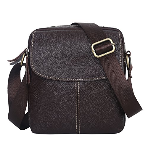 Leathario Bolso Hombre de Bandolera Pequeño Piel Moda de Negocios Marrón