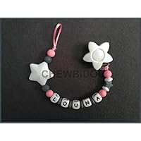 Attache tétine / attache sucette personnalisée Fille 100% silicone (étoiles)